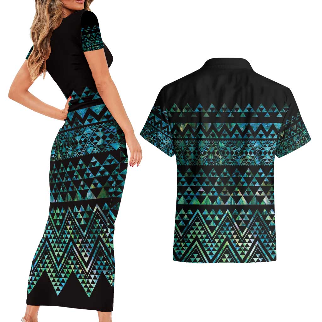 Maori Niho Taniwha Te Wheiao Couples Matching Short Sleeve Bodycon Dress and Hawaiian Shirt Paua Shell - Aussie Hoodie