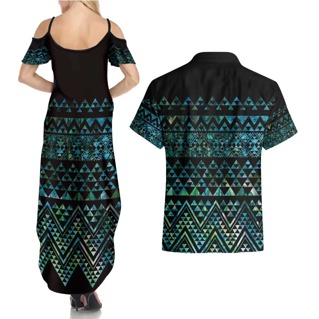 Maori Niho Taniwha Te Wheiao Couples Matching Summer Maxi Dress and Hawaiian Shirt Paua Shell - Aussie Hoodie