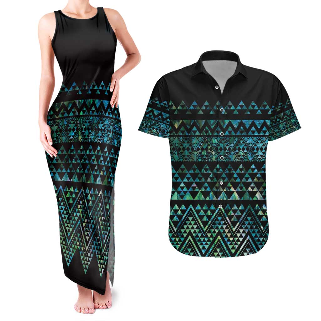 Maori Niho Taniwha Te Wheiao Couples Matching Tank Maxi Dress and Hawaiian Shirt Paua Shell - Aussie Hoodie