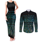 Maori Niho Taniwha Te Wheiao Couples Matching Tank Maxi Dress and Long Sleeve Button Shirt Paua Shell - Aussie Hoodie