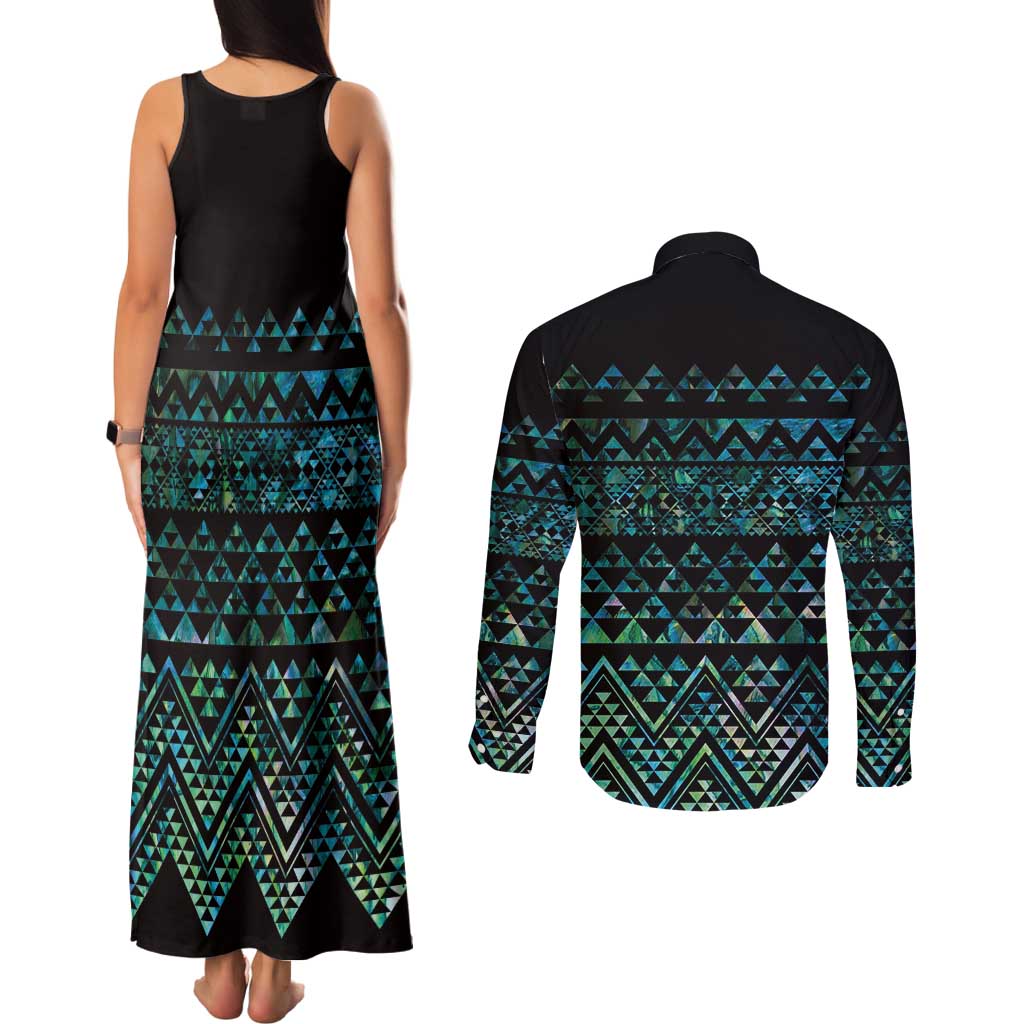 Maori Niho Taniwha Te Wheiao Couples Matching Tank Maxi Dress and Long Sleeve Button Shirt Paua Shell - Aussie Hoodie