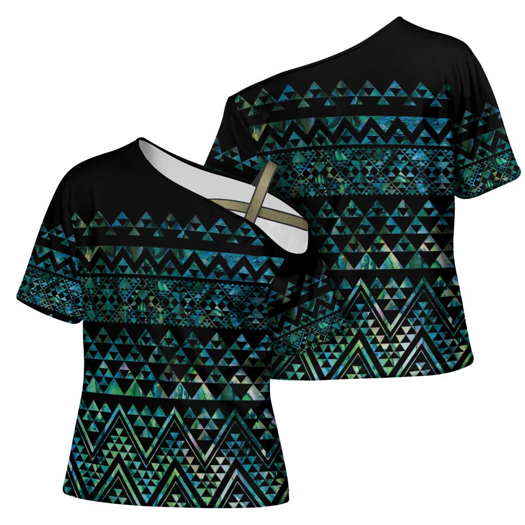 Maori Niho Taniwha Te Wheiao Cross Shoulder Shirt Paua Shell - Aussie Hoodie