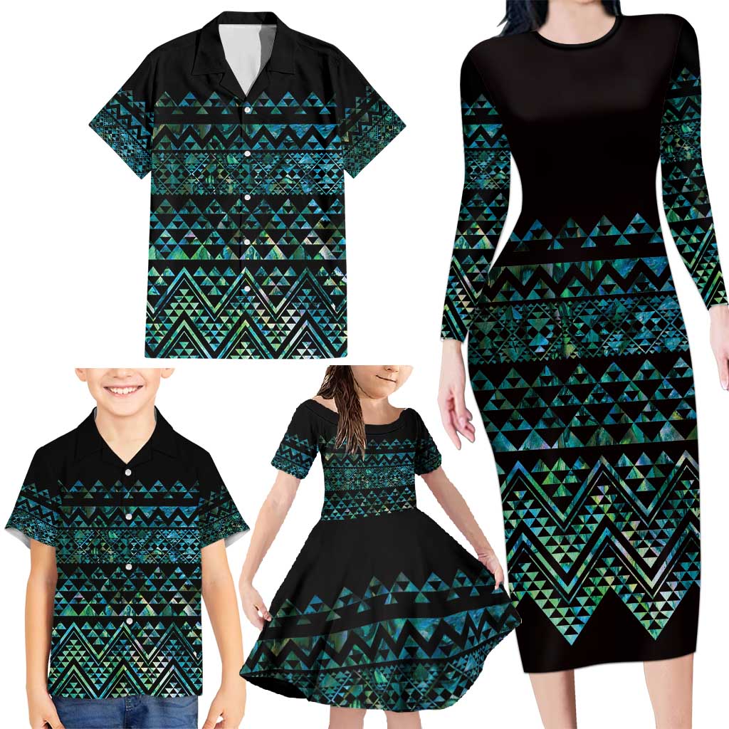 Maori Niho Taniwha Te Wheiao Family Matching Long Sleeve Bodycon Dress and Hawaiian Shirt Paua Shell - Aussie Hoodie
