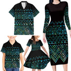 Maori Niho Taniwha Te Wheiao Family Matching Long Sleeve Bodycon Dress and Hawaiian Shirt Paua Shell - Aussie Hoodie