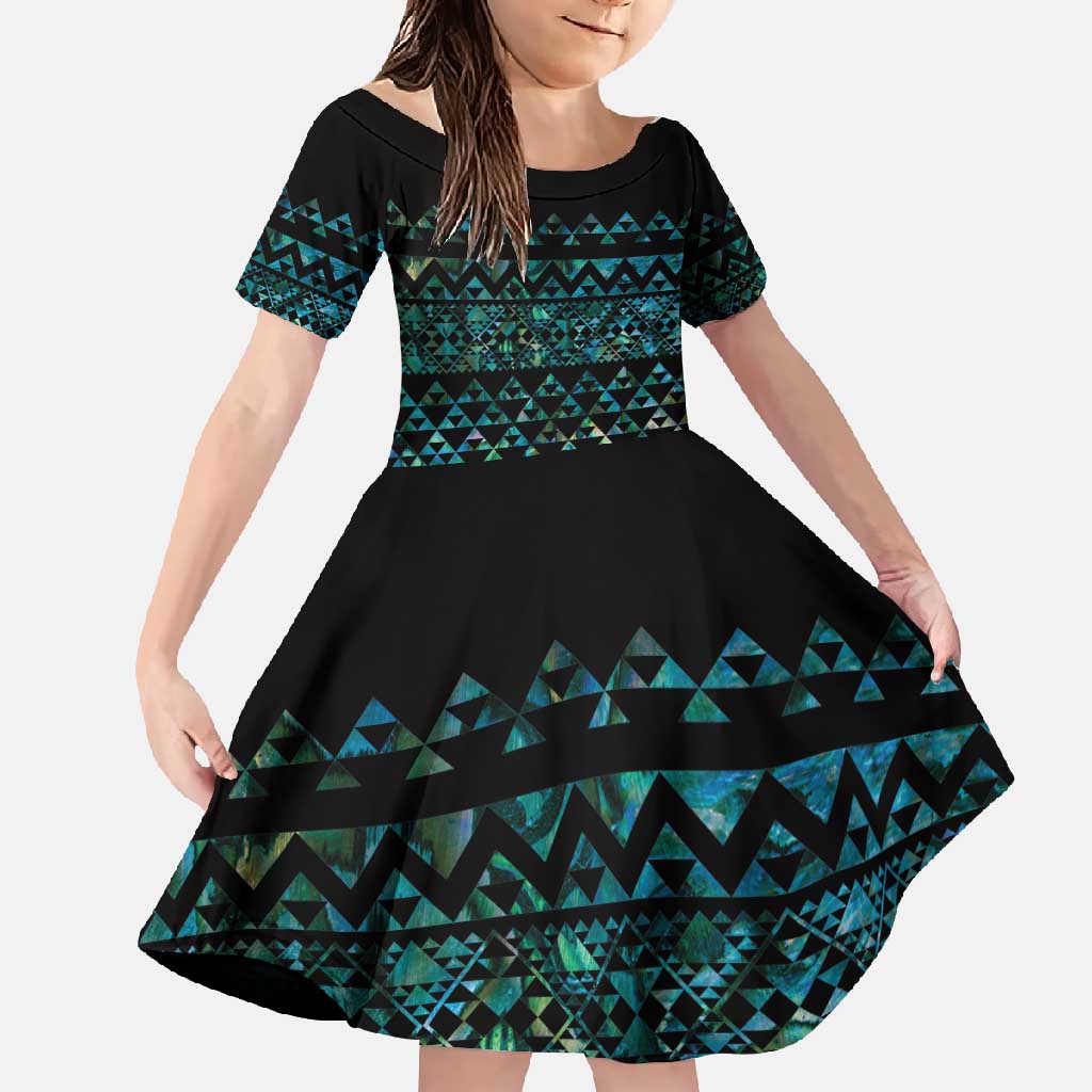 Maori Niho Taniwha Te Wheiao Family Matching Long Sleeve Bodycon Dress and Hawaiian Shirt Paua Shell - Aussie Hoodie