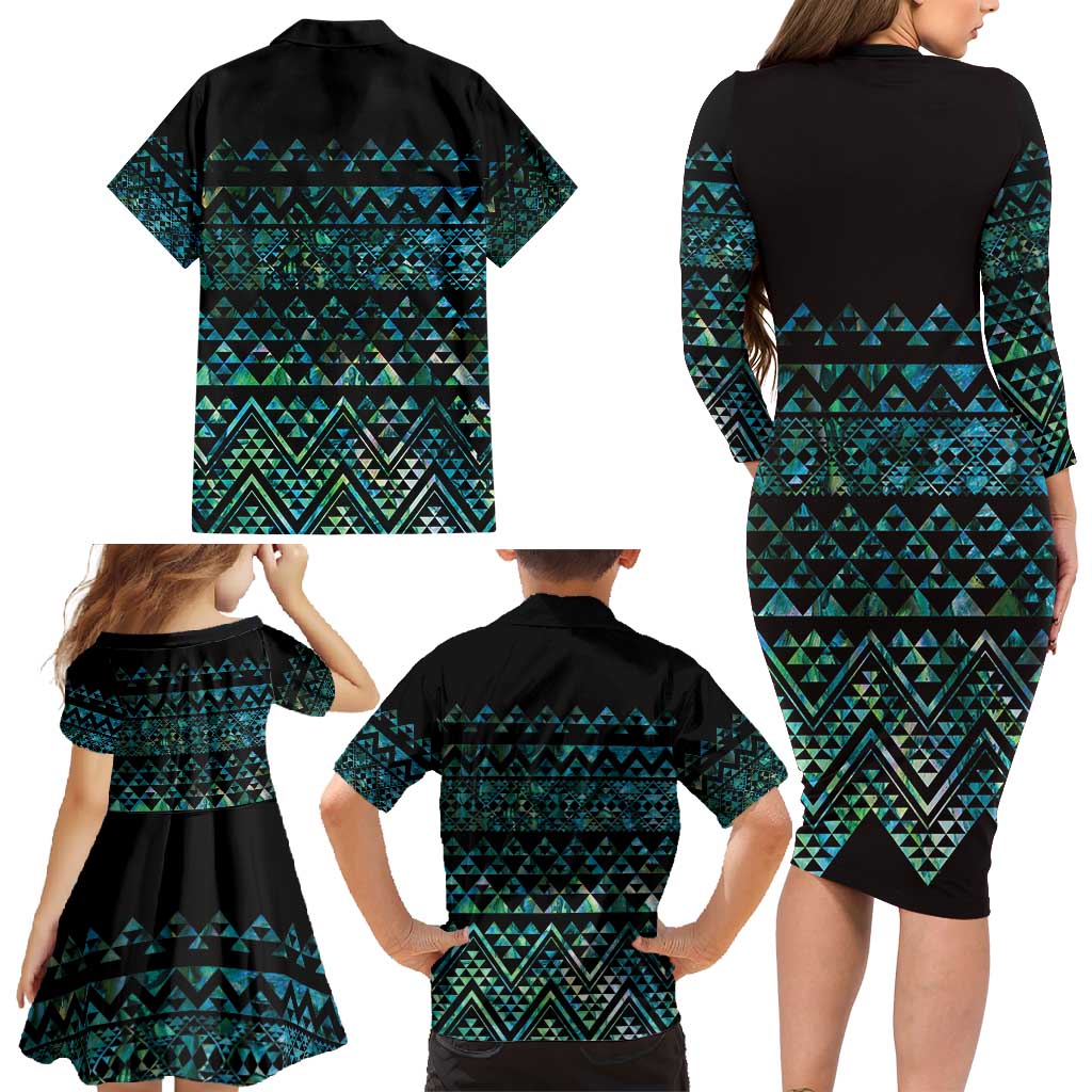 Maori Niho Taniwha Te Wheiao Family Matching Long Sleeve Bodycon Dress and Hawaiian Shirt Paua Shell - Aussie Hoodie