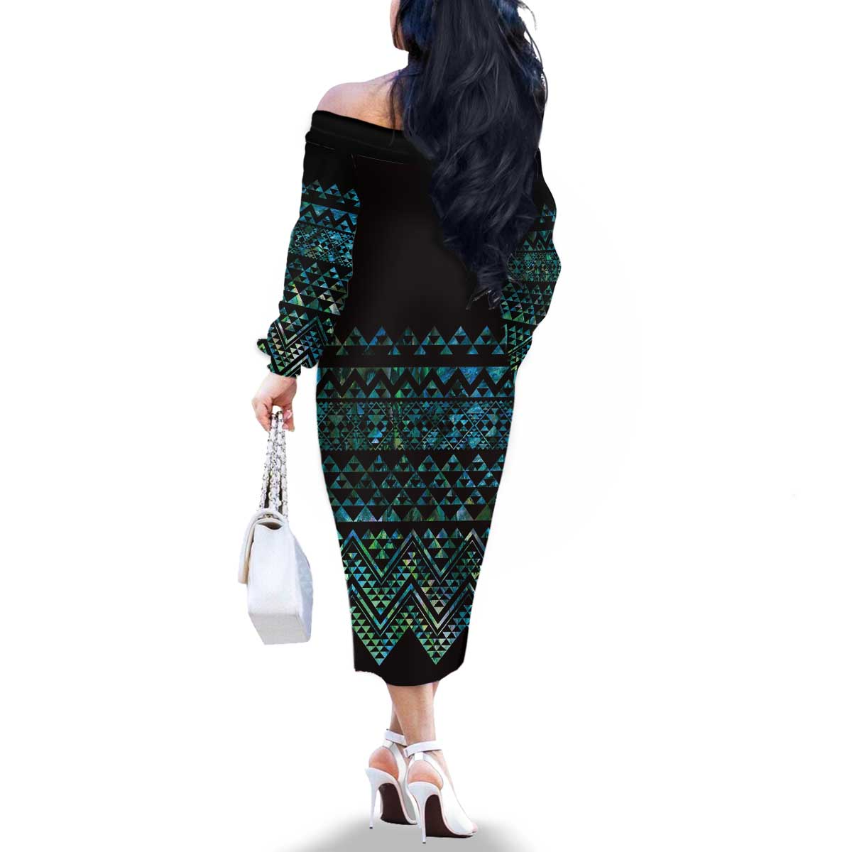 Maori Niho Taniwha Te Wheiao Family Matching Off The Shoulder Long Sleeve Dress and Hawaiian Shirt Paua Shell - Aussie Hoodie