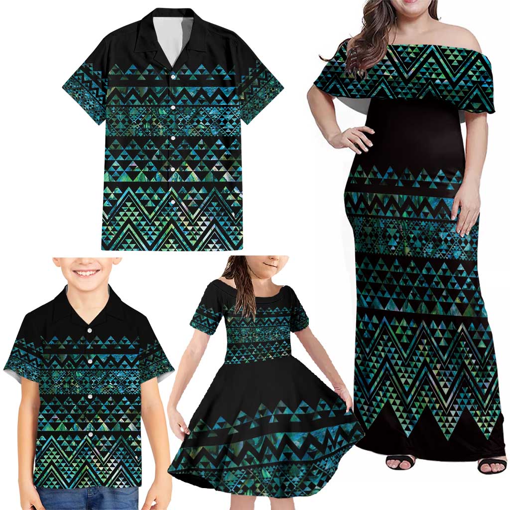 Maori Niho Taniwha Te Wheiao Family Matching Off Shoulder Maxi Dress and Hawaiian Shirt Paua Shell - Aussie Hoodie