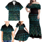 Maori Niho Taniwha Te Wheiao Family Matching Off Shoulder Maxi Dress and Hawaiian Shirt Paua Shell - Aussie Hoodie
