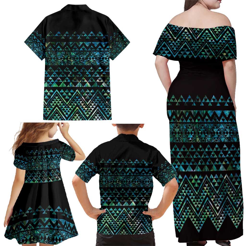 Maori Niho Taniwha Te Wheiao Family Matching Off Shoulder Maxi Dress and Hawaiian Shirt Paua Shell - Aussie Hoodie