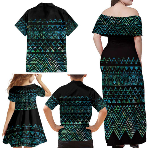 Maori Niho Taniwha Te Wheiao Family Matching Off Shoulder Maxi Dress and Hawaiian Shirt Paua Shell - Aussie Hoodie