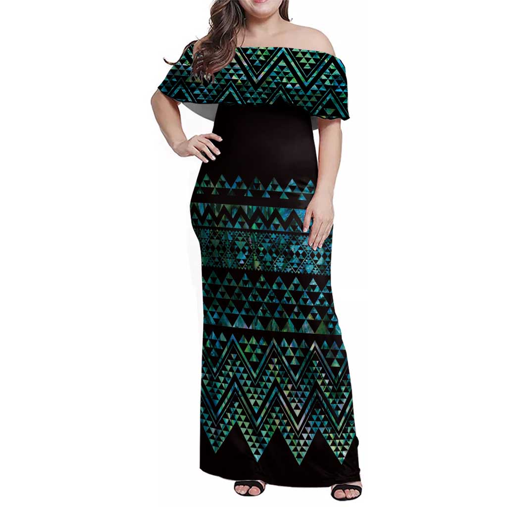 Maori Niho Taniwha Te Wheiao Family Matching Off Shoulder Maxi Dress and Hawaiian Shirt Paua Shell - Aussie Hoodie