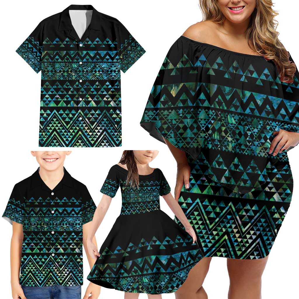 Maori Niho Taniwha Te Wheiao Family Matching Off Shoulder Short Dress and Hawaiian Shirt Paua Shell - Aussie Hoodie