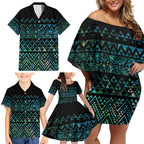 Maori Niho Taniwha Te Wheiao Family Matching Off Shoulder Short Dress and Hawaiian Shirt Paua Shell - Aussie Hoodie