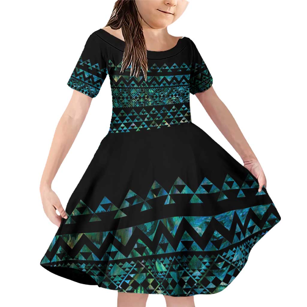Maori Niho Taniwha Te Wheiao Family Matching Off Shoulder Short Dress and Hawaiian Shirt Paua Shell - Aussie Hoodie