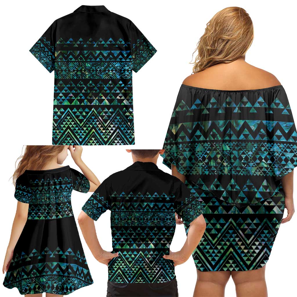 Maori Niho Taniwha Te Wheiao Family Matching Off Shoulder Short Dress and Hawaiian Shirt Paua Shell - Aussie Hoodie
