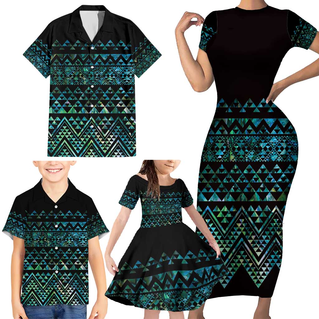 Maori Niho Taniwha Te Wheiao Family Matching Short Sleeve Bodycon Dress and Hawaiian Shirt Paua Shell - Aussie Hoodie