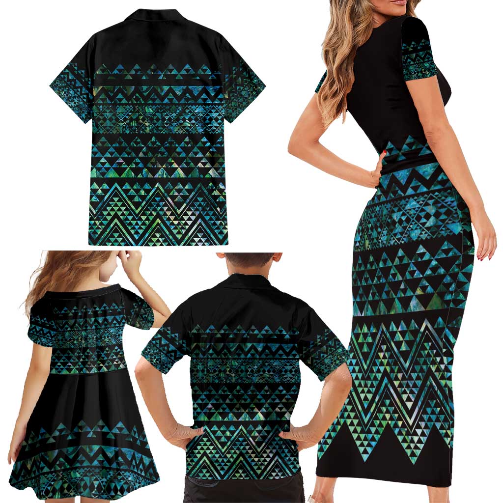 Maori Niho Taniwha Te Wheiao Family Matching Short Sleeve Bodycon Dress and Hawaiian Shirt Paua Shell - Aussie Hoodie