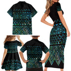 Maori Niho Taniwha Te Wheiao Family Matching Short Sleeve Bodycon Dress and Hawaiian Shirt Paua Shell - Aussie Hoodie