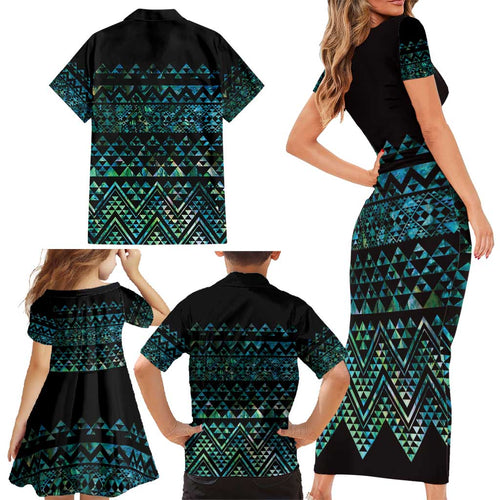 Maori Niho Taniwha Te Wheiao Family Matching Short Sleeve Bodycon Dress and Hawaiian Shirt Paua Shell - Aussie Hoodie