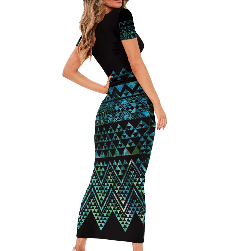 Maori Niho Taniwha Te Wheiao Family Matching Short Sleeve Bodycon Dress and Hawaiian Shirt Paua Shell - Aussie Hoodie