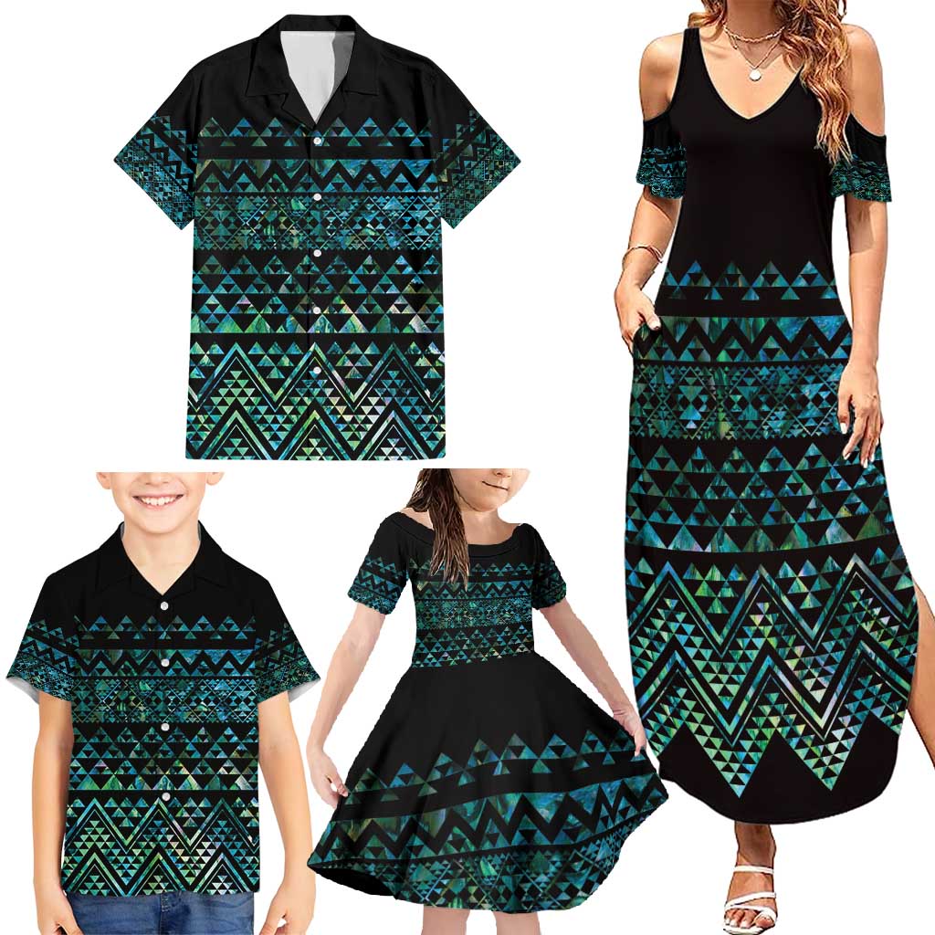 Maori Niho Taniwha Te Wheiao Family Matching Summer Maxi Dress and Hawaiian Shirt Paua Shell - Aussie Hoodie