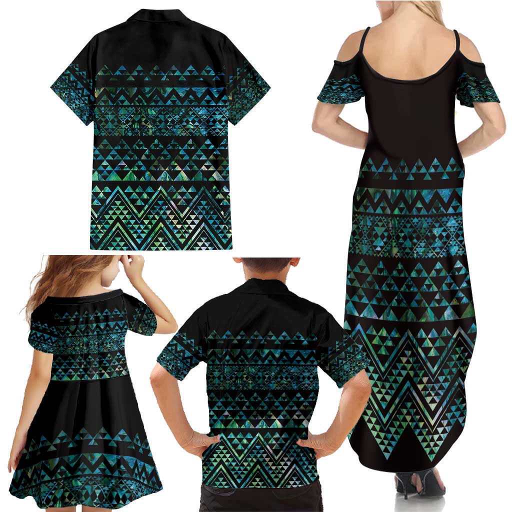 Maori Niho Taniwha Te Wheiao Family Matching Summer Maxi Dress and Hawaiian Shirt Paua Shell - Aussie Hoodie