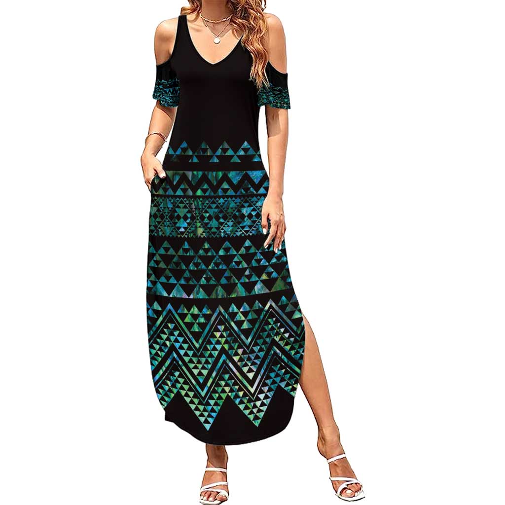 Maori Niho Taniwha Te Wheiao Family Matching Summer Maxi Dress and Hawaiian Shirt Paua Shell - Aussie Hoodie