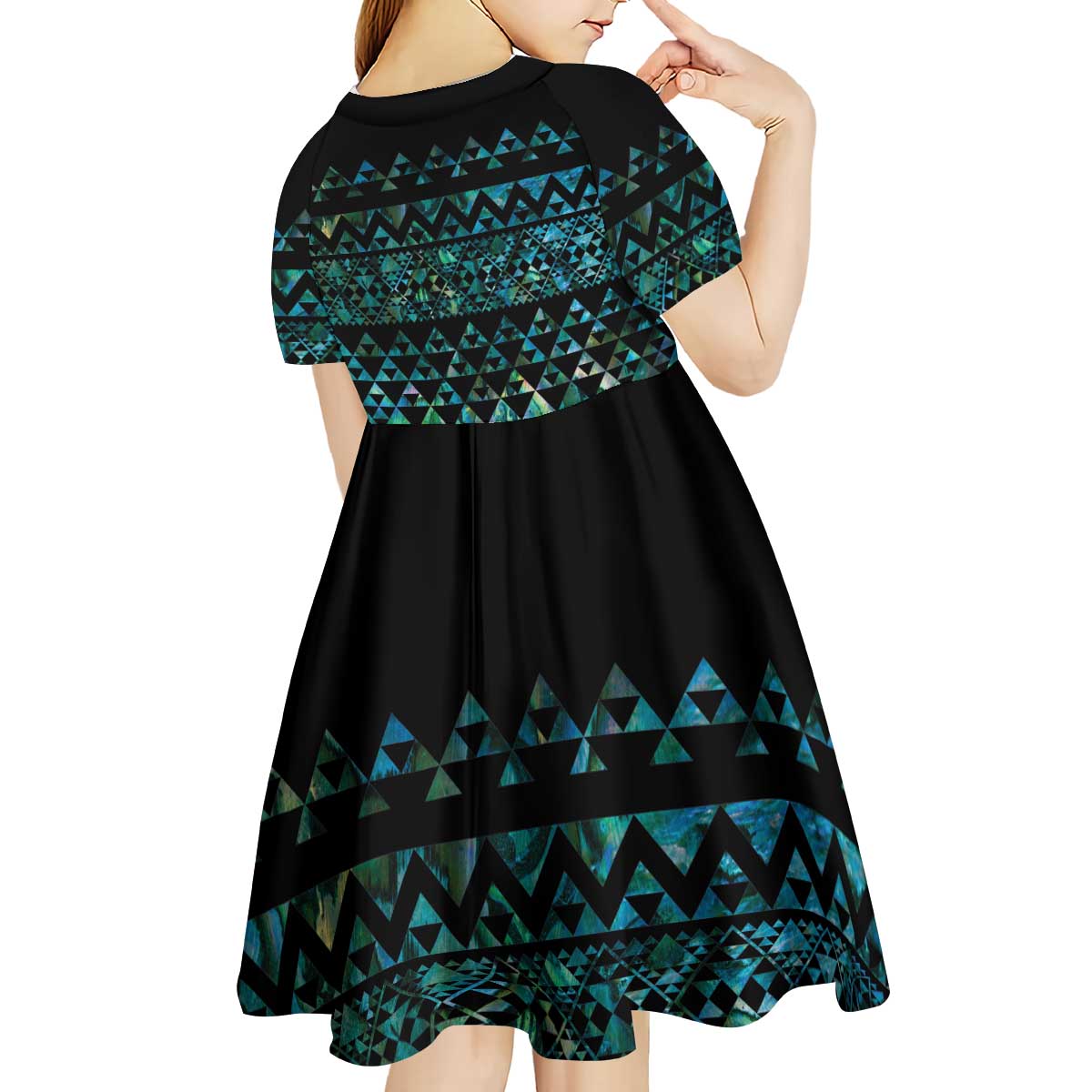 Maori Niho Taniwha Te Wheiao Kid Short Sleeve Dress Paua Shell - Aussie Hoodie