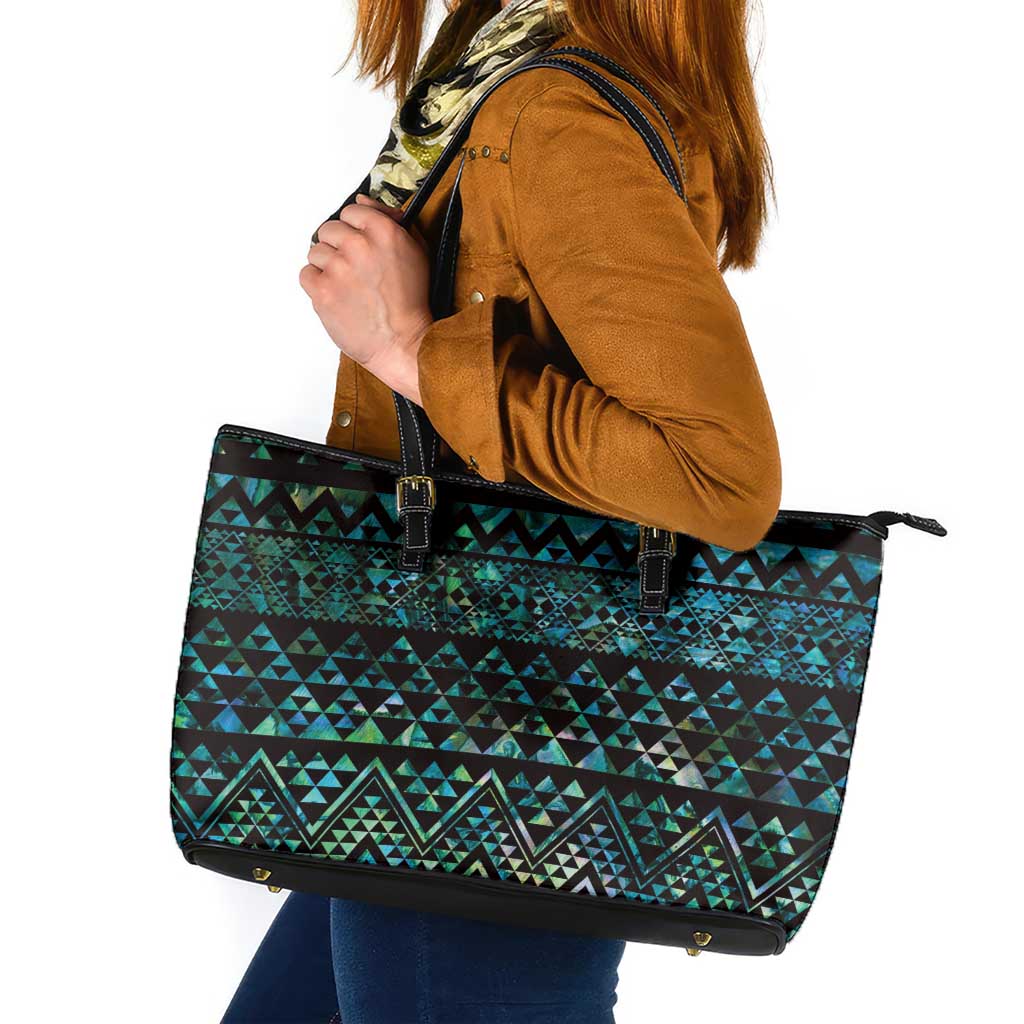 Maori Niho Taniwha Te Wheiao Leather Tote Bag Paua Shell - Aussie Hoodie