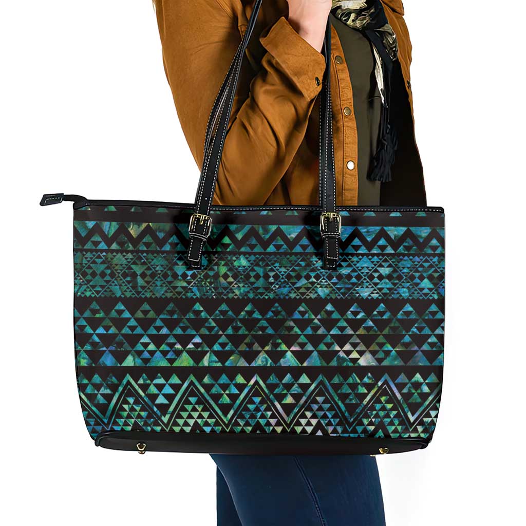 Maori Niho Taniwha Te Wheiao Leather Tote Bag Paua Shell - Aussie Hoodie