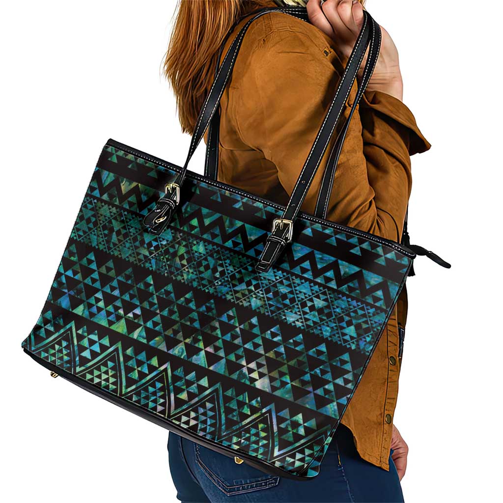 Maori Niho Taniwha Te Wheiao Leather Tote Bag Paua Shell - Aussie Hoodie