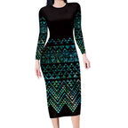 Maori Niho Taniwha Te Wheiao Long Sleeve Bodycon Dress Paua Shell - Aussie Hoodie