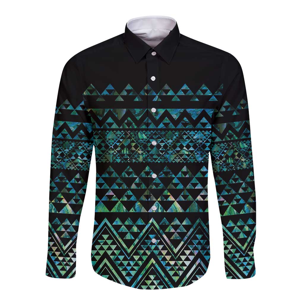 Maori Niho Taniwha Te Wheiao Long Sleeve Button Shirt Paua Shell - Aussie Hoodie