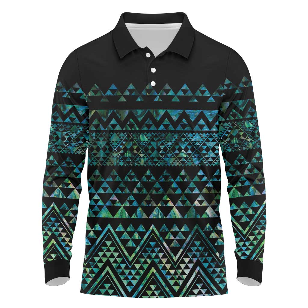 Maori Niho Taniwha Te Wheiao Long Sleeve Polo Shirt Paua Shell - Aussie Hoodie