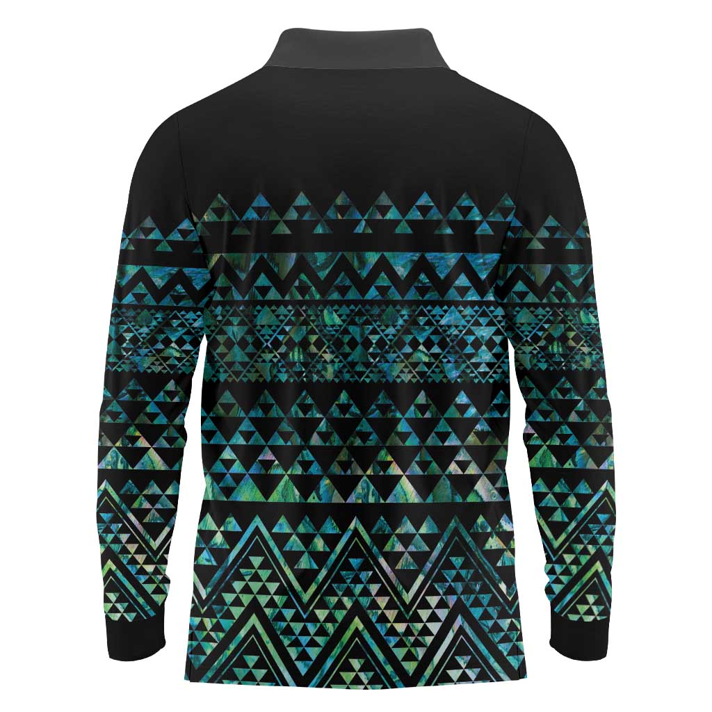 Maori Niho Taniwha Te Wheiao Long Sleeve Polo Shirt Paua Shell - Aussie Hoodie