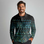 Maori Niho Taniwha Te Wheiao Long Sleeve Polo Shirt Paua Shell - Aussie Hoodie
