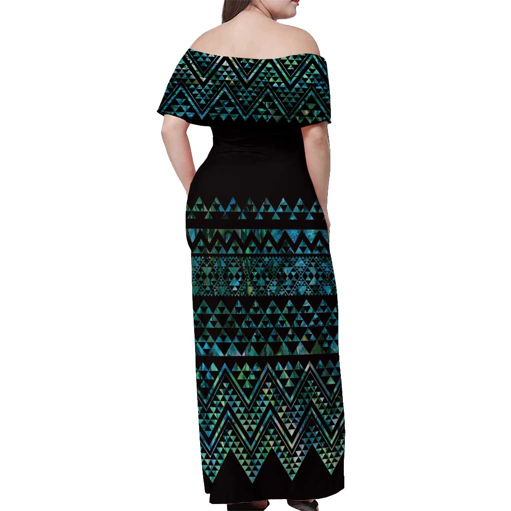 Maori Niho Taniwha Te Wheiao Off Shoulder Maxi Dress Paua Shell - Aussie Hoodie