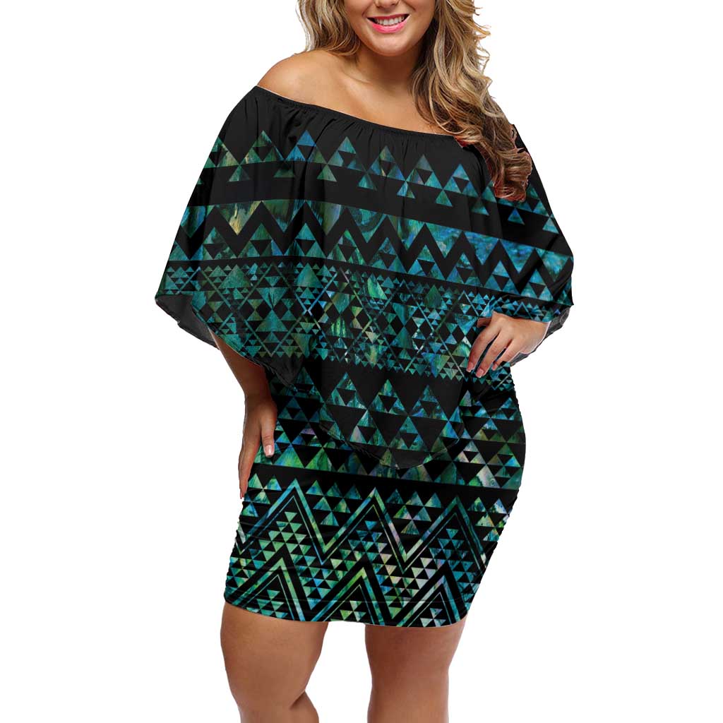 Maori Niho Taniwha Te Wheiao Off Shoulder Short Dress Paua Shell - Aussie Hoodie