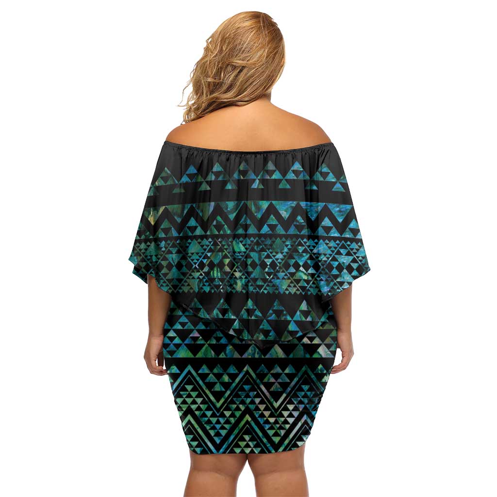 Maori Niho Taniwha Te Wheiao Off Shoulder Short Dress Paua Shell - Aussie Hoodie
