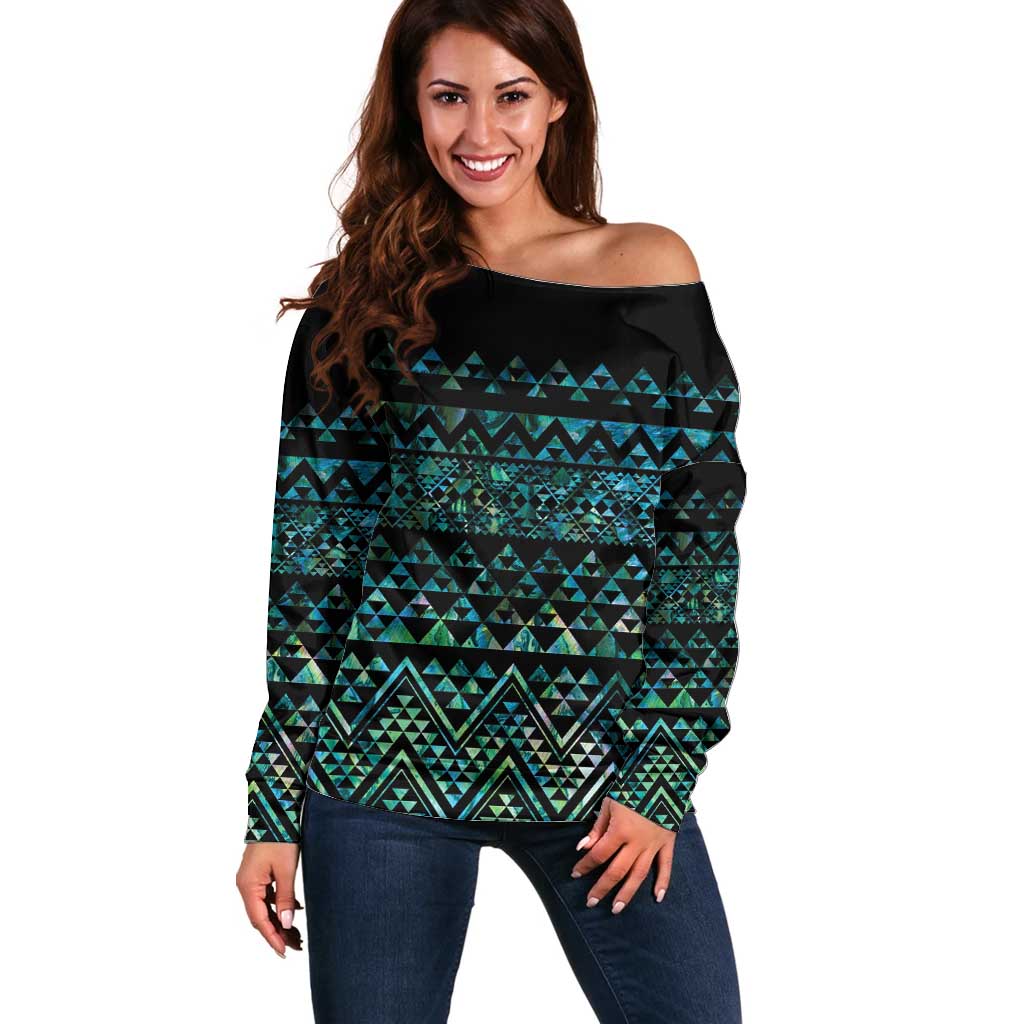Maori Niho Taniwha Te Wheiao Off Shoulder Sweater Paua Shell - Aussie Hoodie