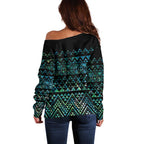 Maori Niho Taniwha Te Wheiao Off Shoulder Sweater Paua Shell - Aussie Hoodie