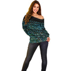 Maori Niho Taniwha Te Wheiao Off Shoulder Sweater Paua Shell - Aussie Hoodie