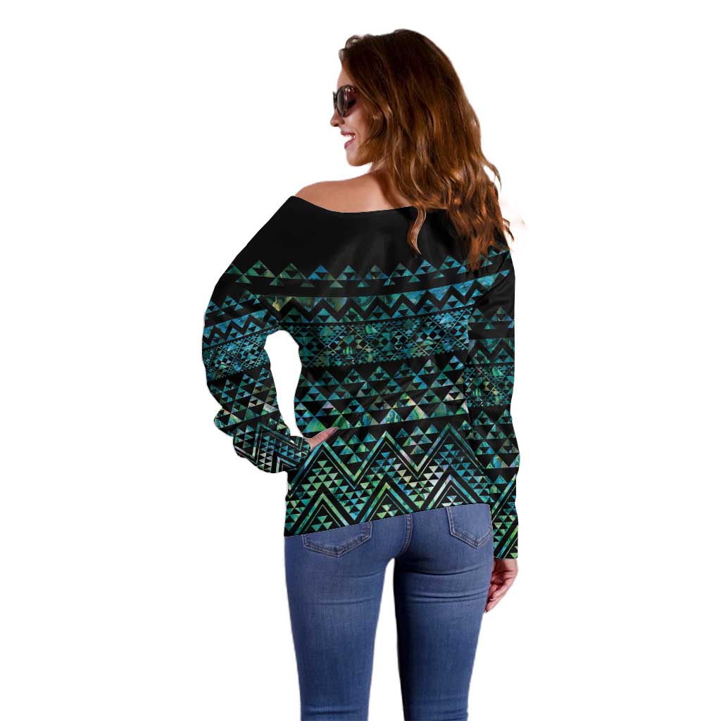Maori Niho Taniwha Te Wheiao Off Shoulder Sweater Paua Shell - Aussie Hoodie