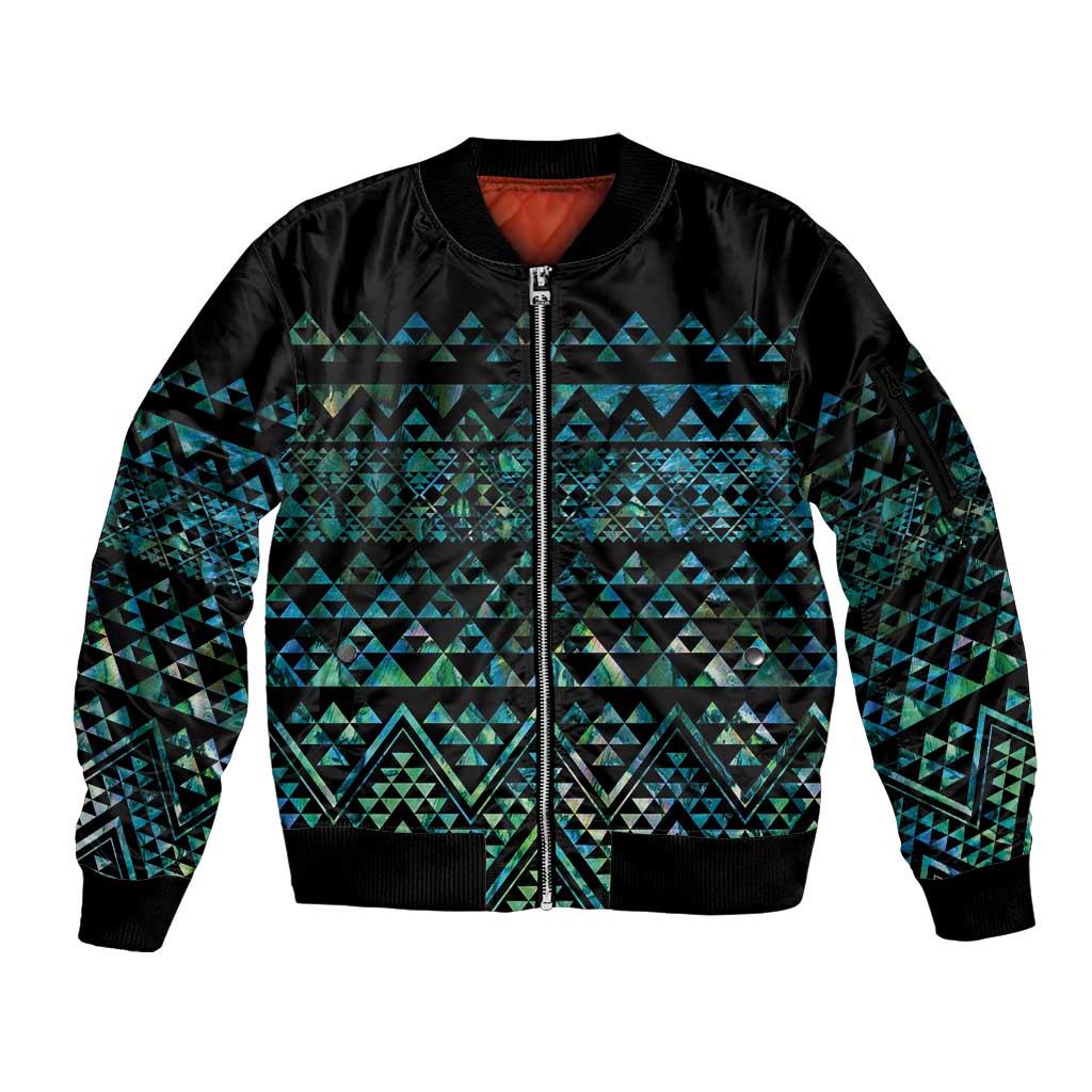 Maori Niho Taniwha Te Wheiao Sleeve Zip Bomber Jacket Paua Shell - Aussie Hoodie