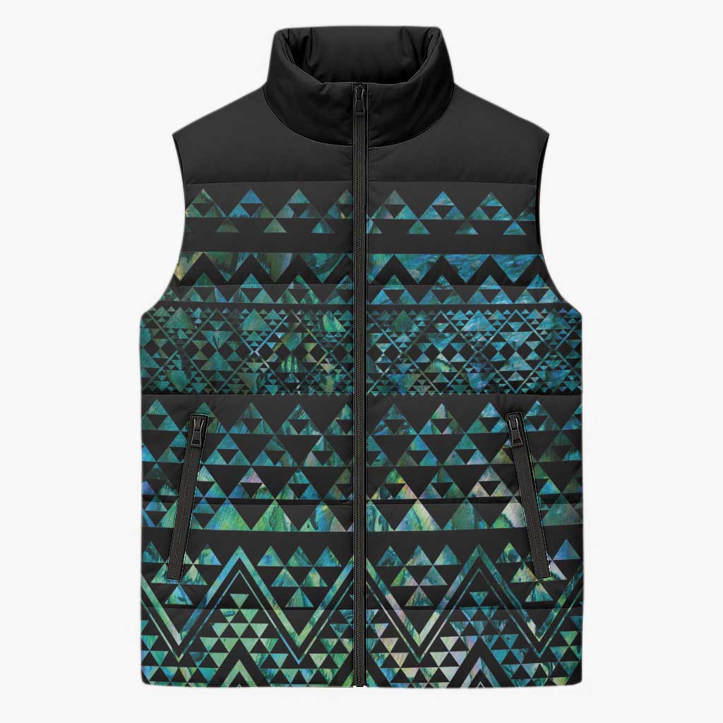 Maori Niho Taniwha Te Wheiao Sleeveless Puffer Jacket Paua Shell - Aussie Hoodie