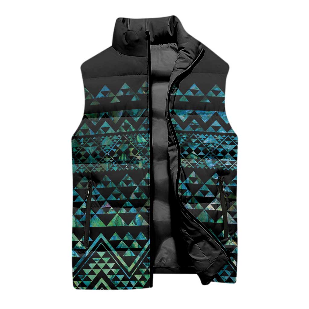Maori Niho Taniwha Te Wheiao Sleeveless Puffer Jacket Paua Shell - Aussie Hoodie