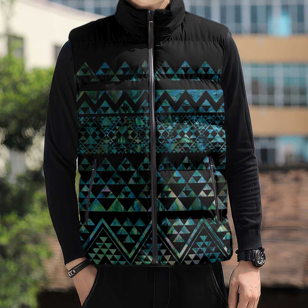 Maori Niho Taniwha Te Wheiao Sleeveless Puffer Jacket Paua Shell - Aussie Hoodie