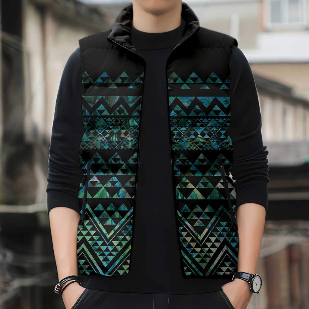 Maori Niho Taniwha Te Wheiao Sleeveless Puffer Jacket Paua Shell - Aussie Hoodie