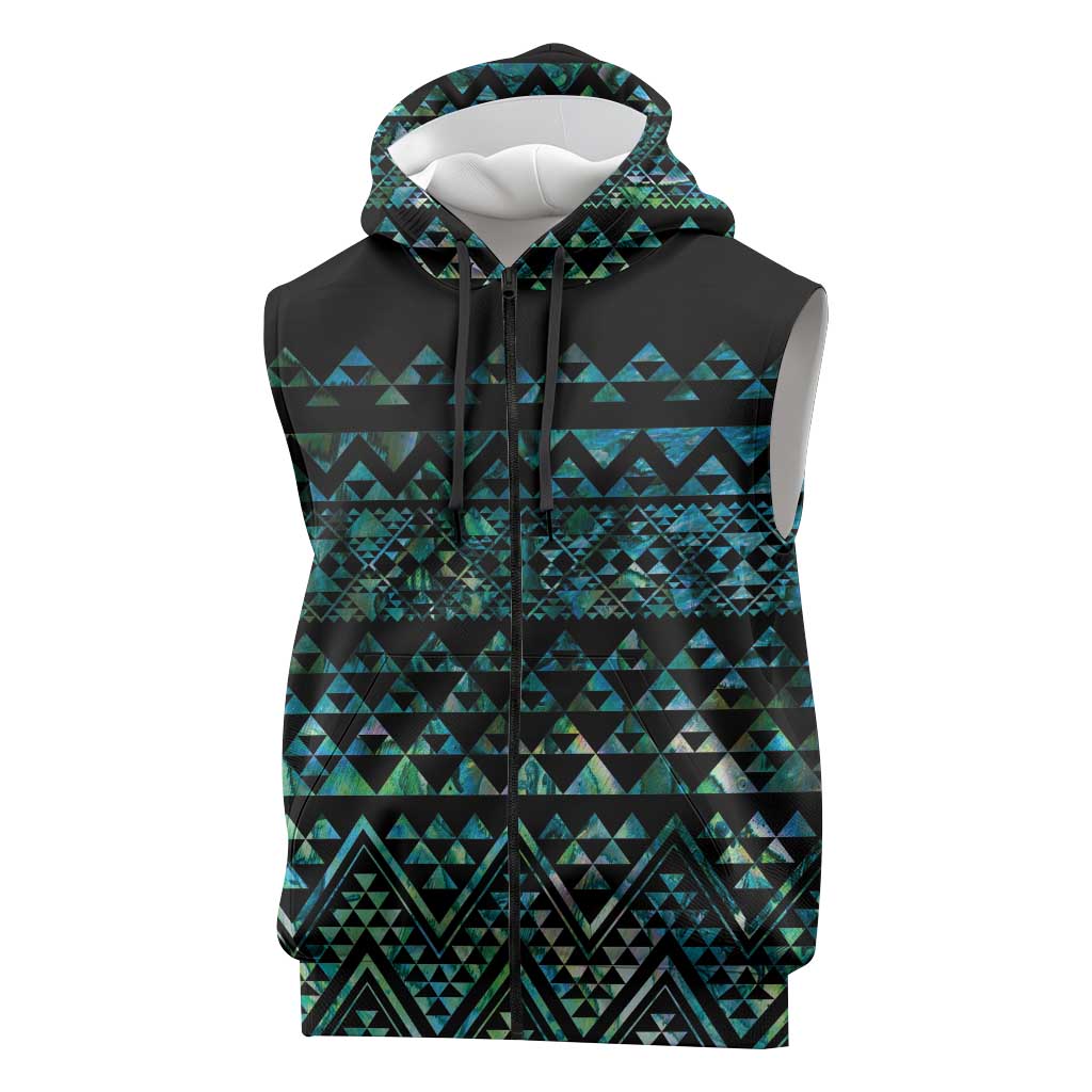 Maori Niho Taniwha Te Wheiao Sleeveless Zip Hoodie Paua Shell LT7